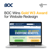 BOC and w3 logos with picture of laptop with BOC website homepage and text BOC Wins Gold W3 Award for Website Redesign
